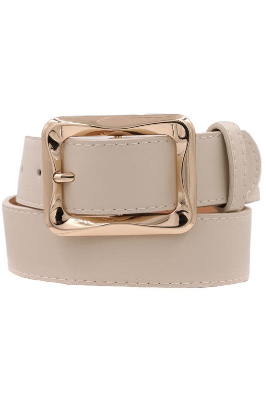 Diana Rectangle Metal Buckle Vegan Leather Belt Khaki
