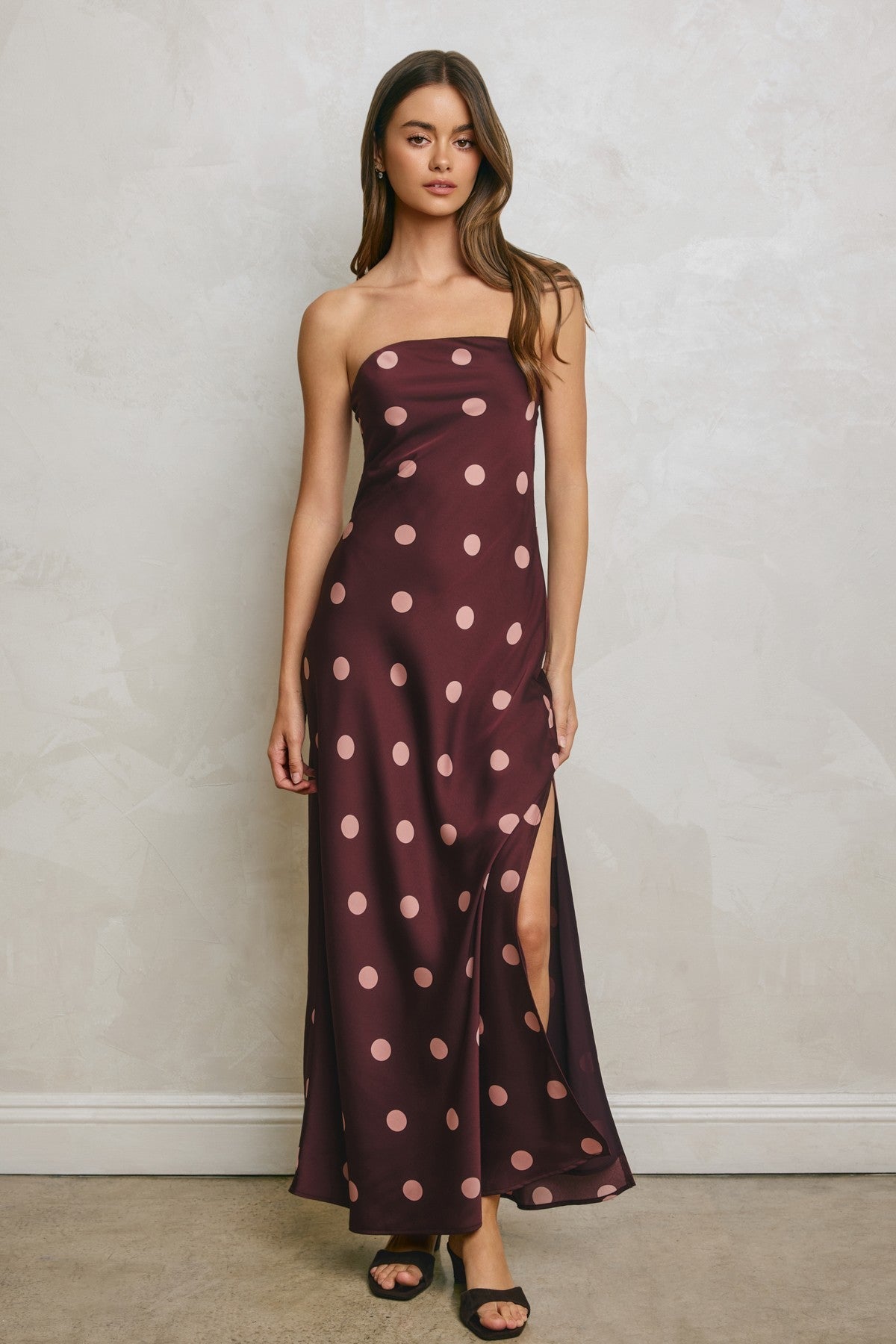 Monroe Sleeveless Polka Dot Print Maxi Dress Plum