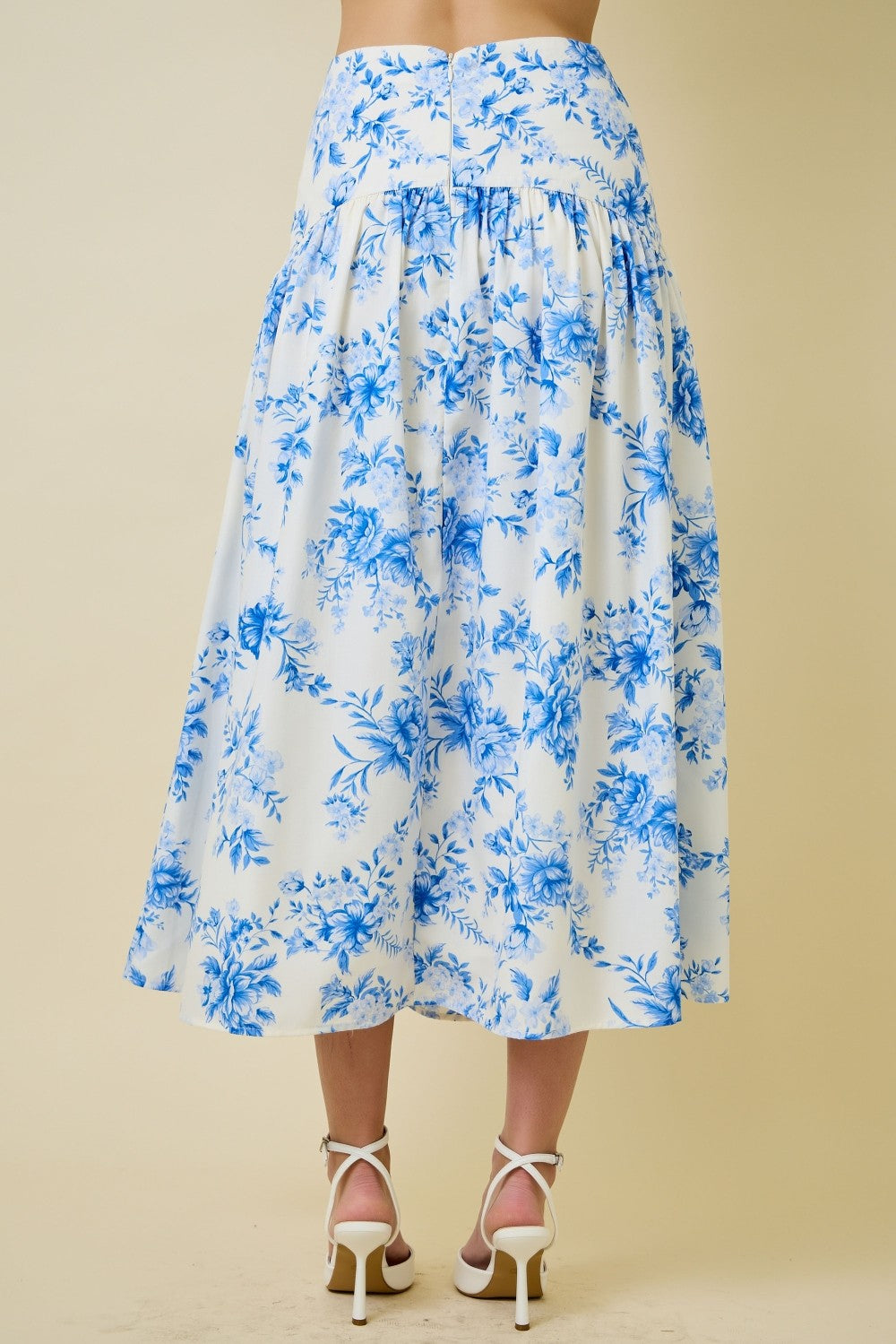 Thalia High Waist Floral Print Maxi Skirt Blue