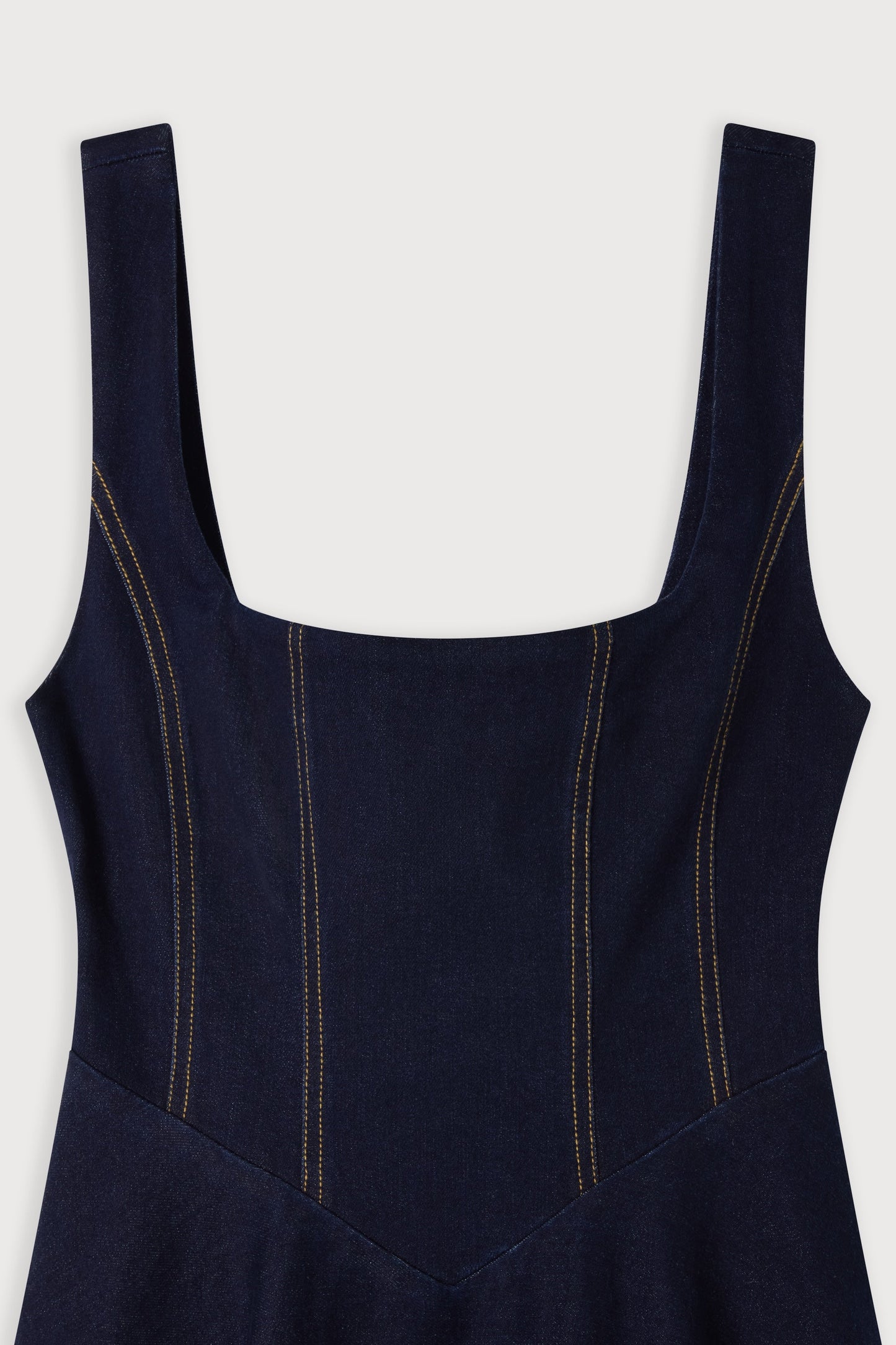 Cotton Mix Denim Square Neck Midi Dress