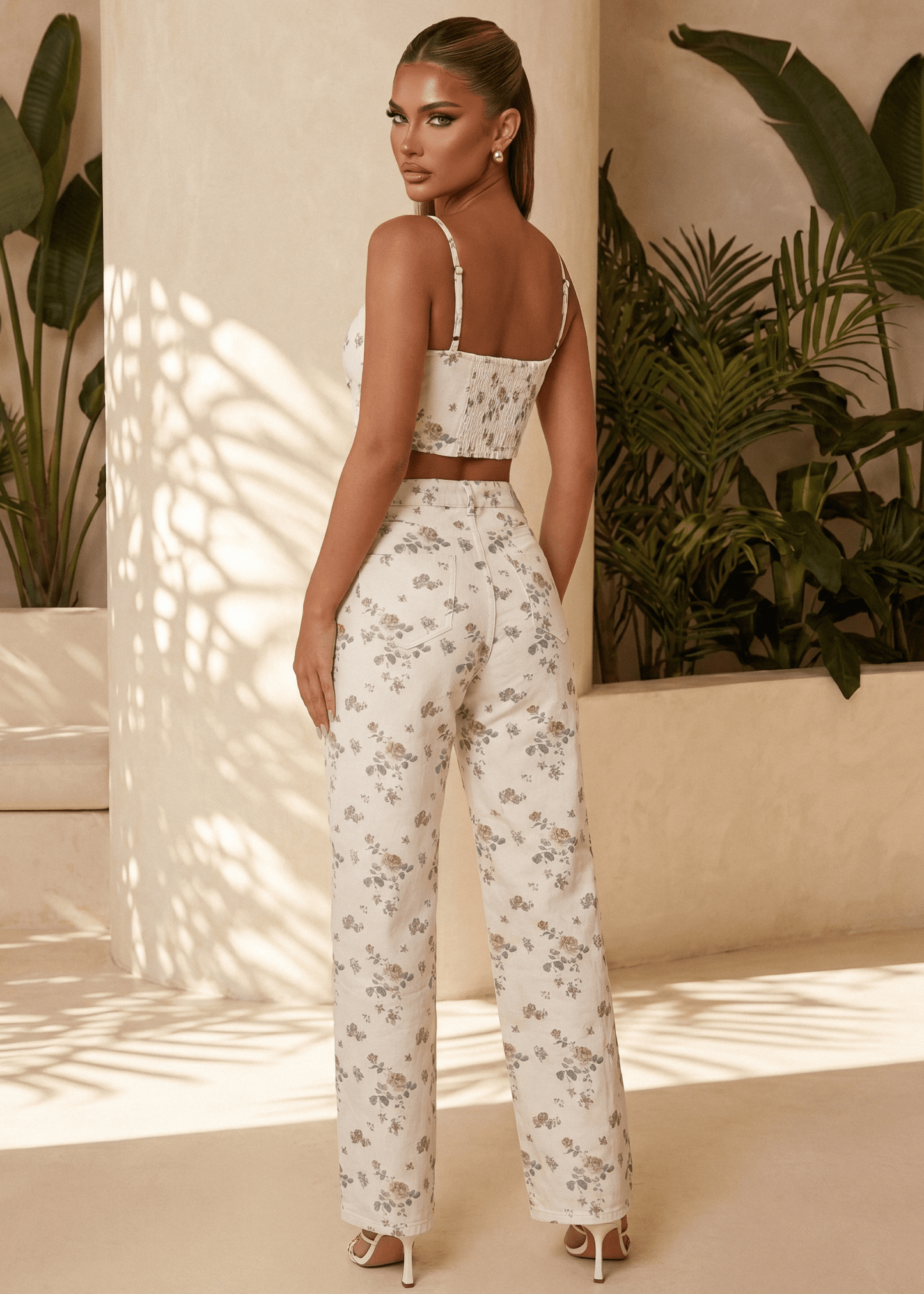 Forever Flirty Floral Denim Crop Top - White