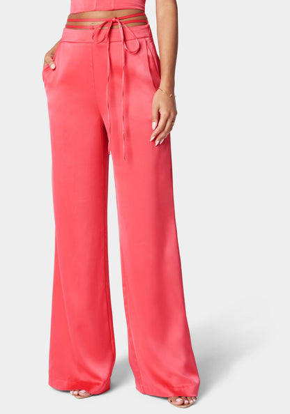 High Waist Side Tie Detail Palazzo Pant