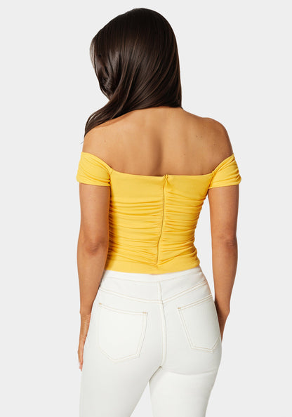 Ruched Cut Out Cold Shoulder Knit Top