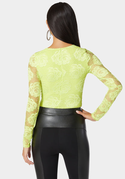 Scallop Edge Long Sleeve Lace Bodysuit