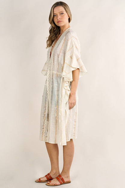 Shine Bright Metallic Stripe Tie Front Caftan