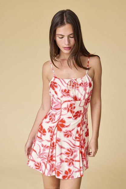 Celestine Sleeveless Floral Print Mini Dress Red