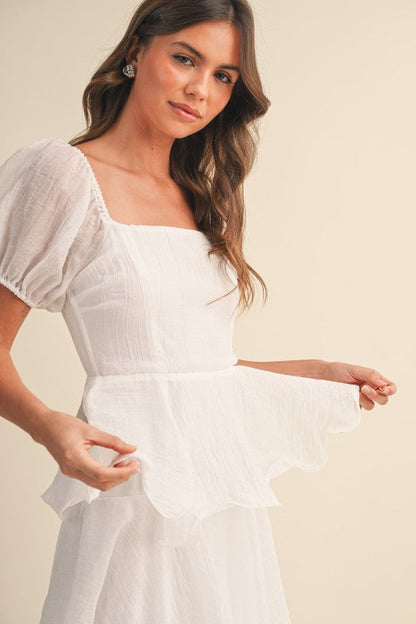 Eden Short Puff Sleeve Tiered Maxi Dress White