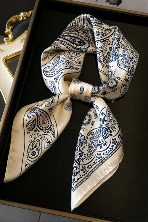Linden Paisley Print Square Stylish Wrap Scarf Blue White