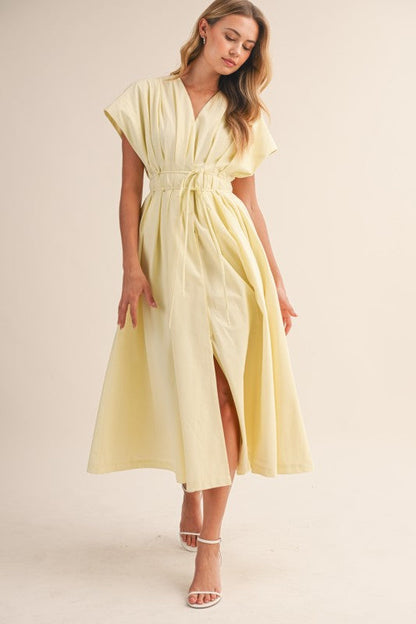 Gloria Short Sleeve Waist Tie Maxi Dress Yellow