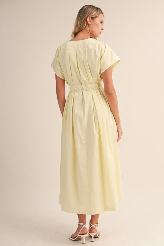 Gloria Short Sleeve Waist Tie Maxi Dress Yellow