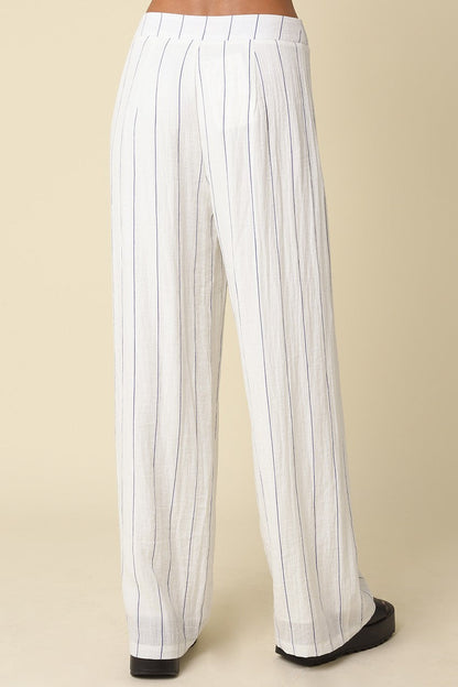 Taryn High Waist Stripe Print Wide Leg Pants White