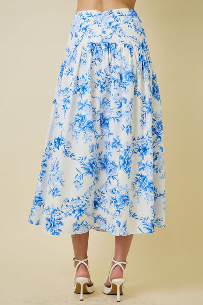 Thalia High Waist Floral Print Maxi Skirt Blue