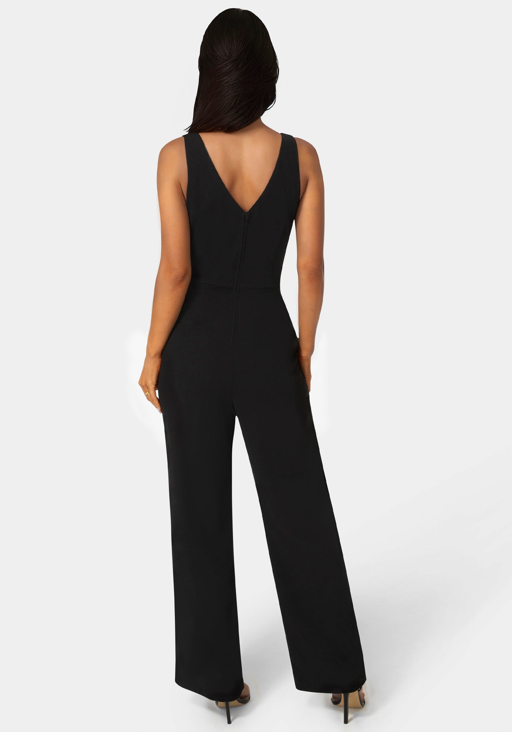 Scuba Crepe V-Neck Jumpsuit with Belt