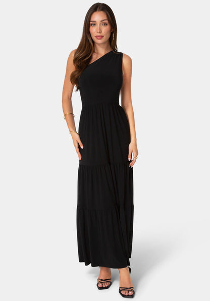 Jersey One Shoulder Tiered Maxi Dress