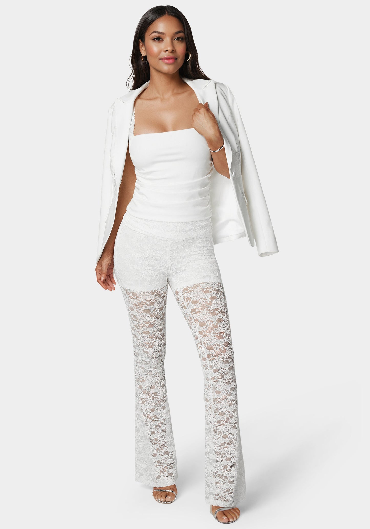Shirring Lace Sleeve Top