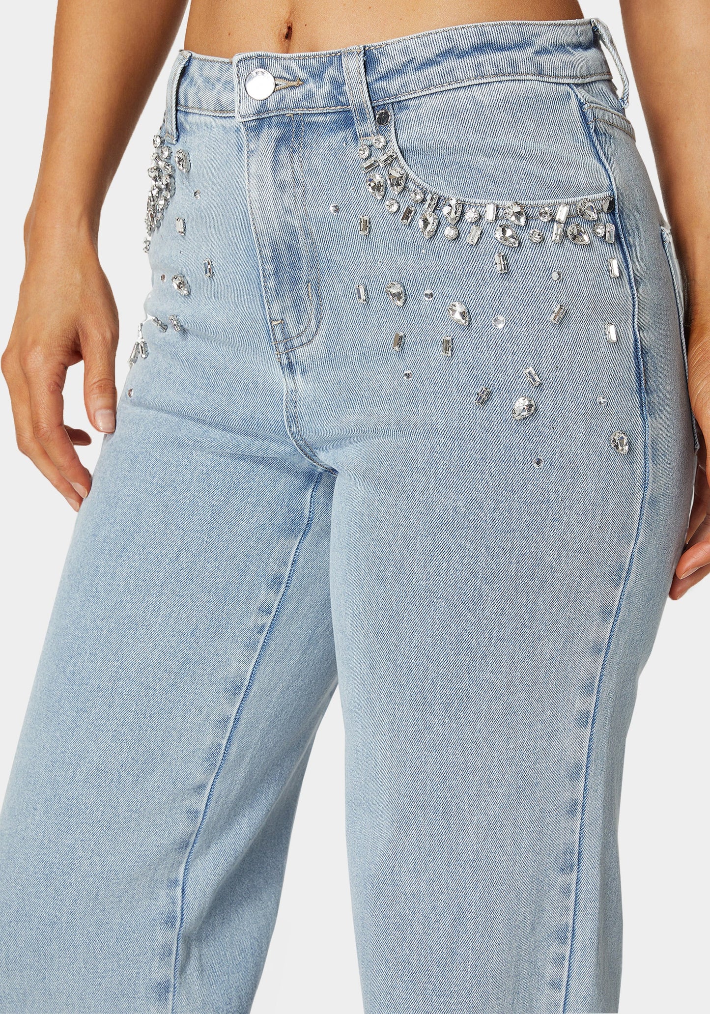 High Waist Embellished Wide Leg Jeans