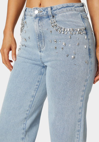 High Waist Embellished Wide Leg Jeans