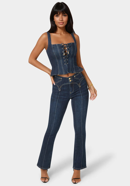 Natural Waist Mini Bootcut Leg Jeans