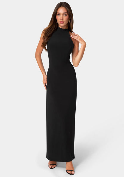 Jersey Halter Maxi Dress with Lace Inset
