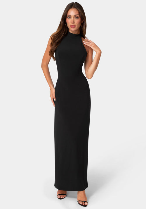 Jersey Halter Maxi Dress with Lace Inset