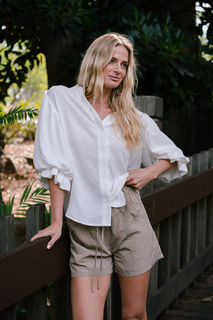 Laila 3/4 Balloon Sleeve Top White