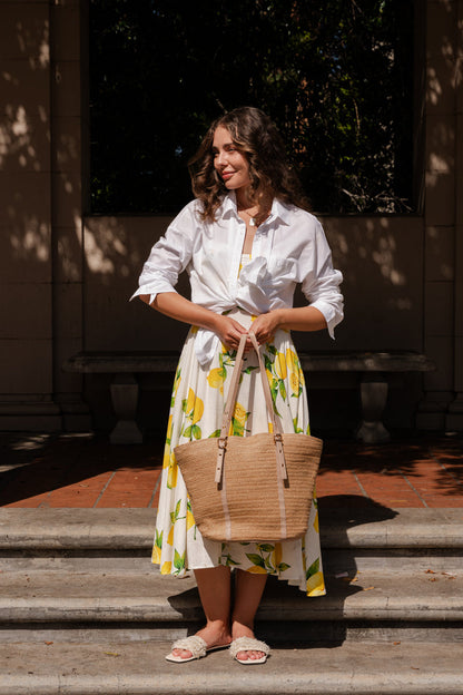 Yuri Sleeveless Lemon Print Midi Dress Yellow