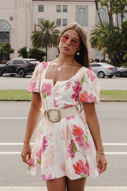Georgiana Gold Circular Buckle Straw Waist Belt Cream