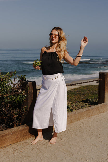 Seraphine High Waist Wrap Midi Skirt White