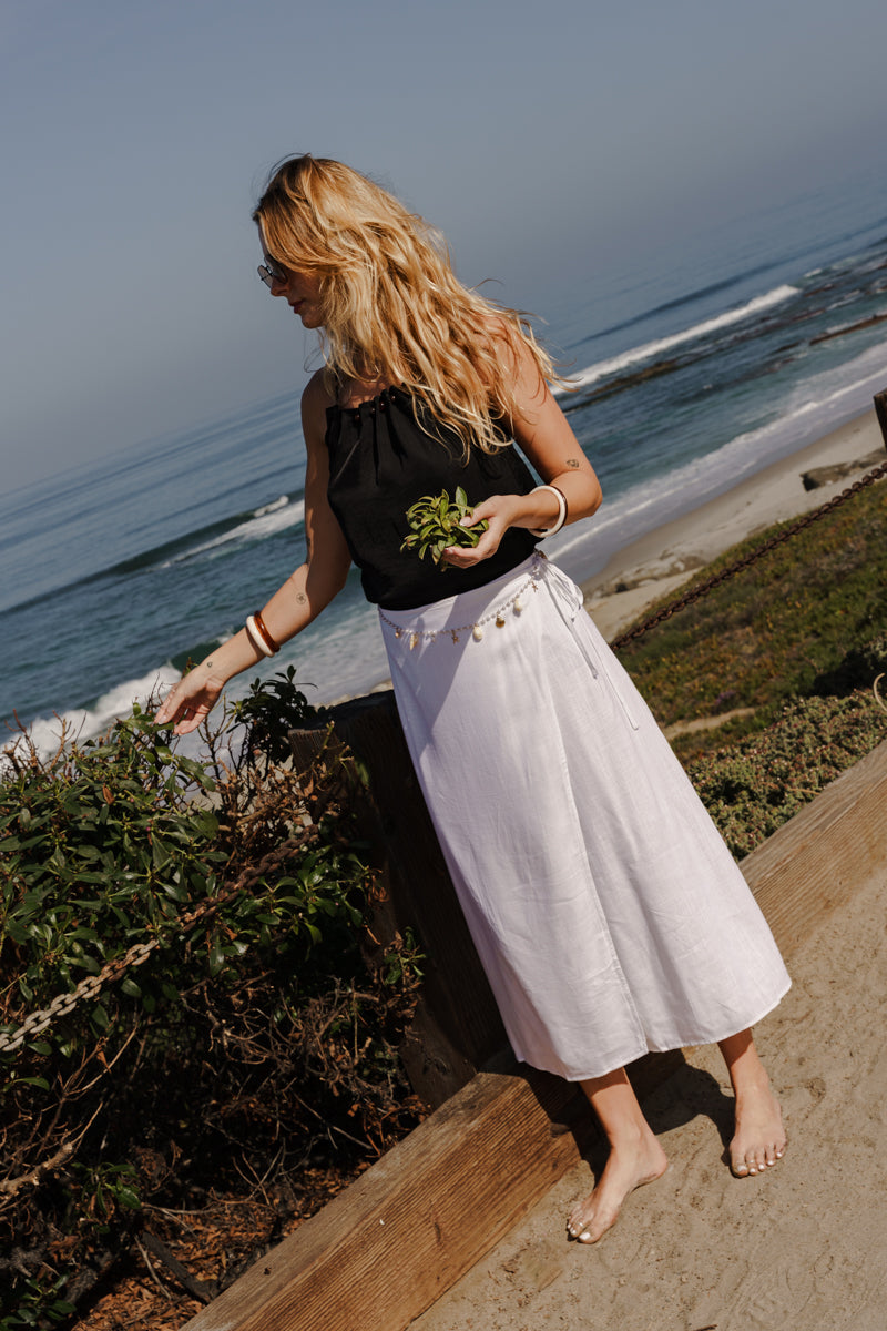 Seraphine High Waist Wrap Midi Skirt White