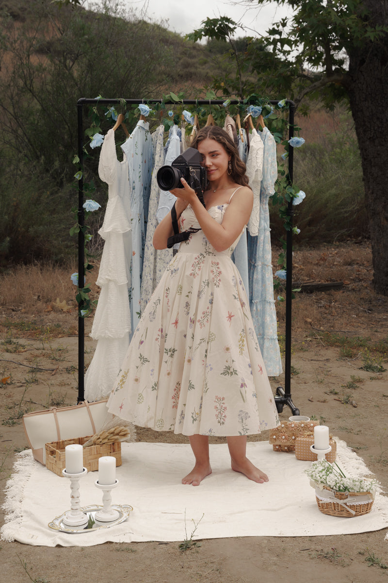 Kelly Sleeveless Floral Print Midi Dress Cream