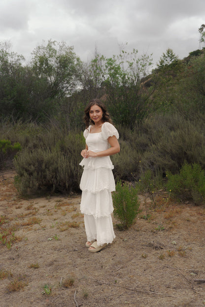 Eden Short Puff Sleeve Tiered Maxi Dress White