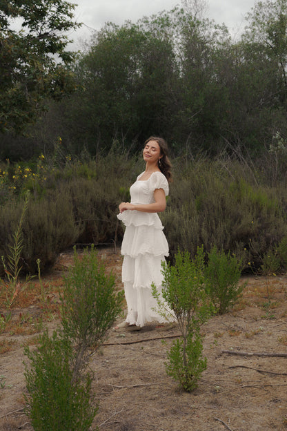 Eden Short Puff Sleeve Tiered Maxi Dress White