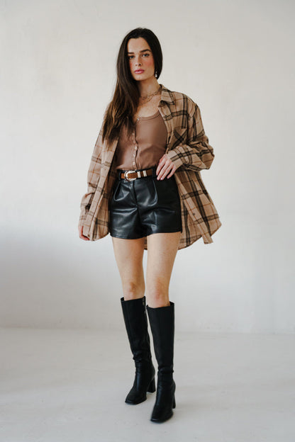 Regan Faux Suede Rectangle Buckle Belt Brown