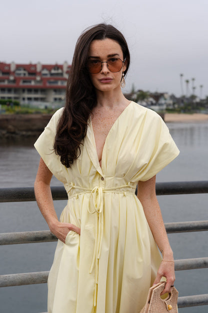 Gloria Short Sleeve Waist Tie Maxi Dress Yellow