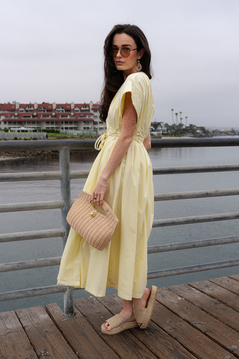 Gloria Short Sleeve Waist Tie Maxi Dress Yellow