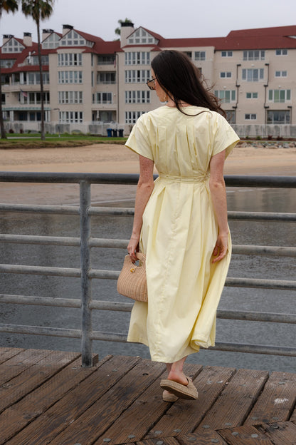 Gloria Short Sleeve Waist Tie Maxi Dress Yellow