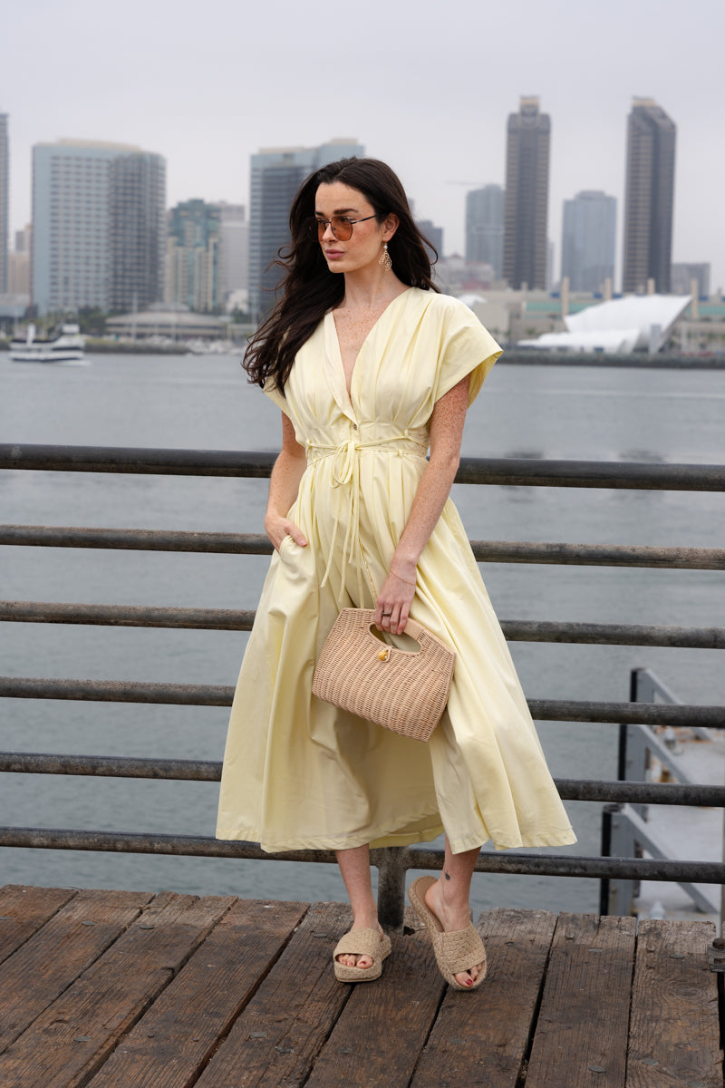 Gloria Short Sleeve Waist Tie Maxi Dress Yellow