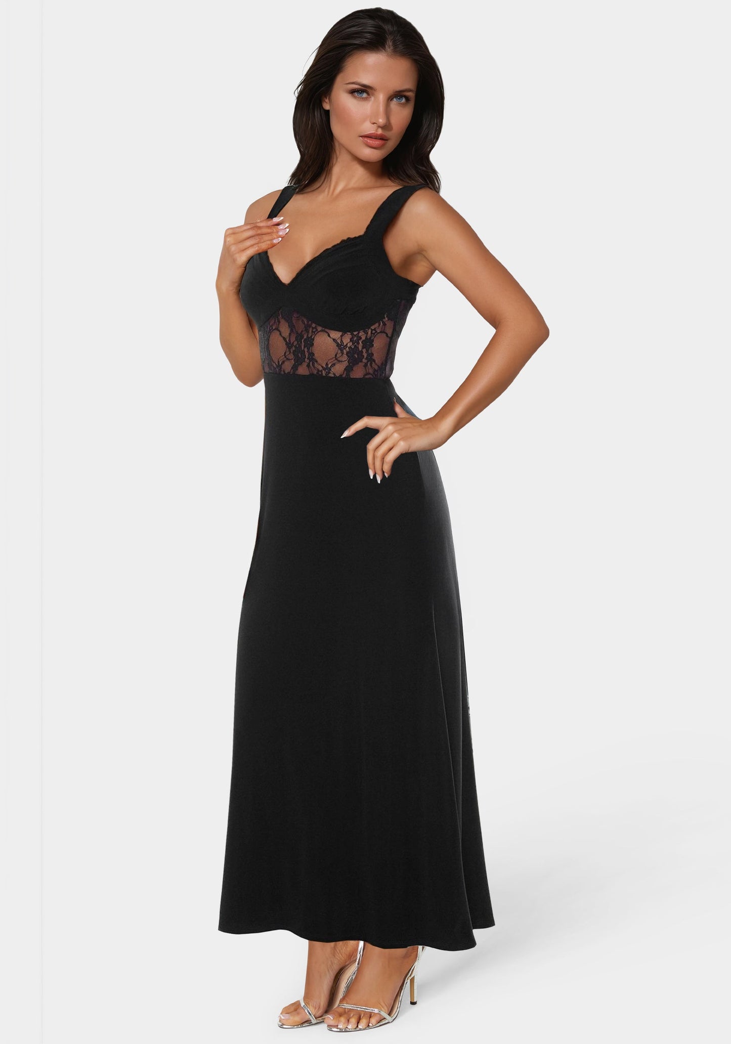 Lace Inset Knit Slip Dress