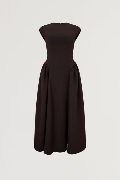 Cap Sleeve Gathered Midi Dress