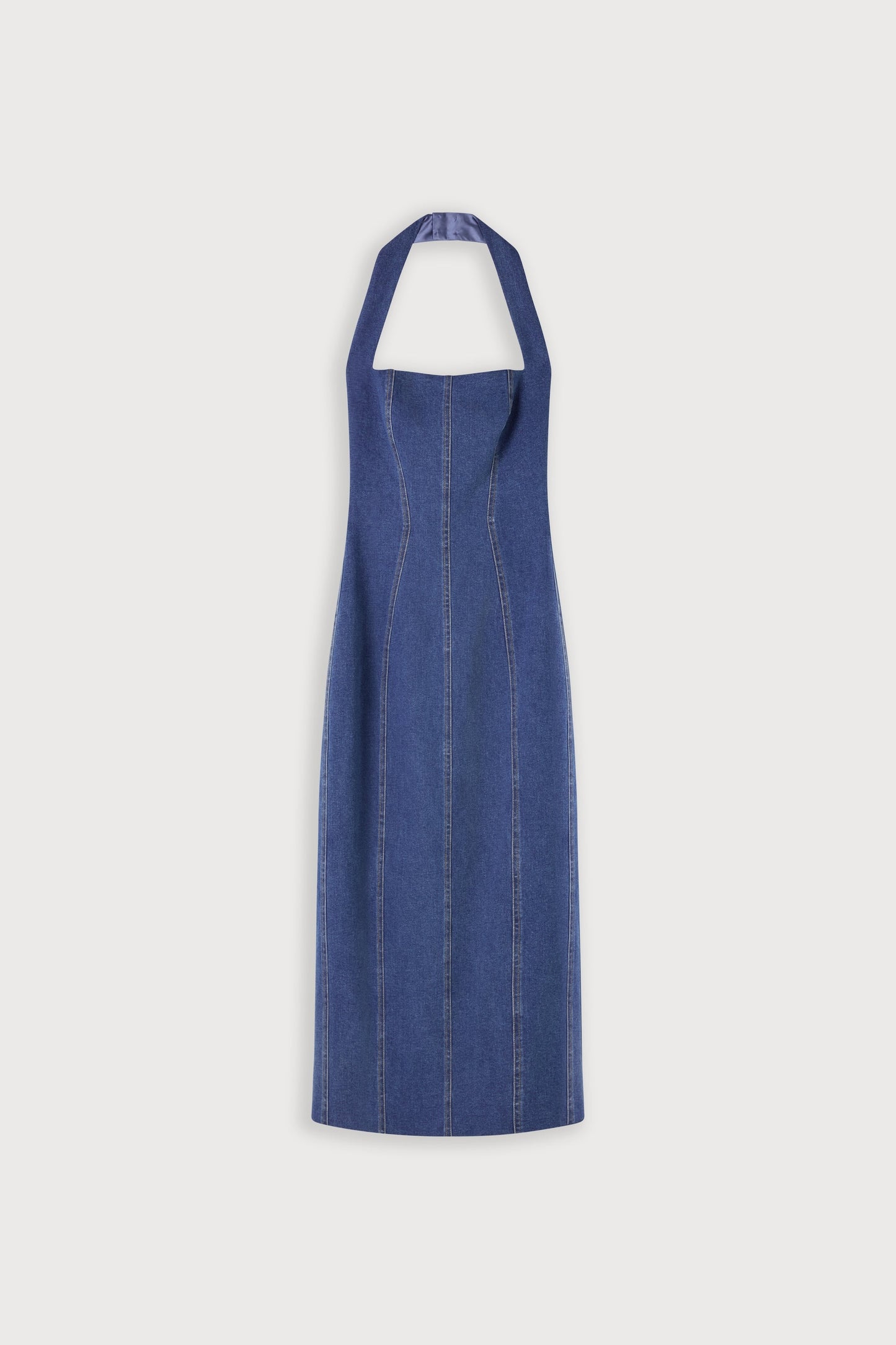 Cotton Mix Denim Halter Midi Dress