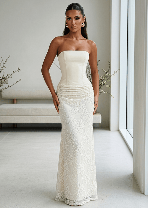 Delicate Desire Corset Lace Maxi Dress - Ivory