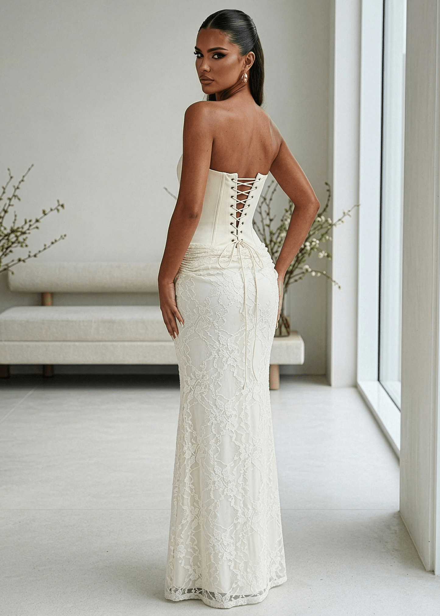 Delicate Desire Corset Lace Maxi Dress - Ivory