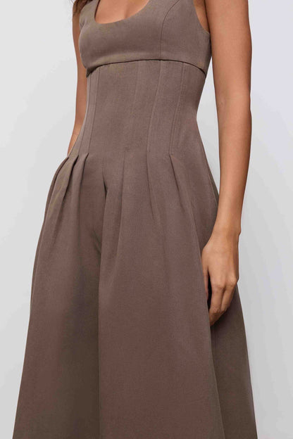 Cotton Mix Cinched Midi Dress