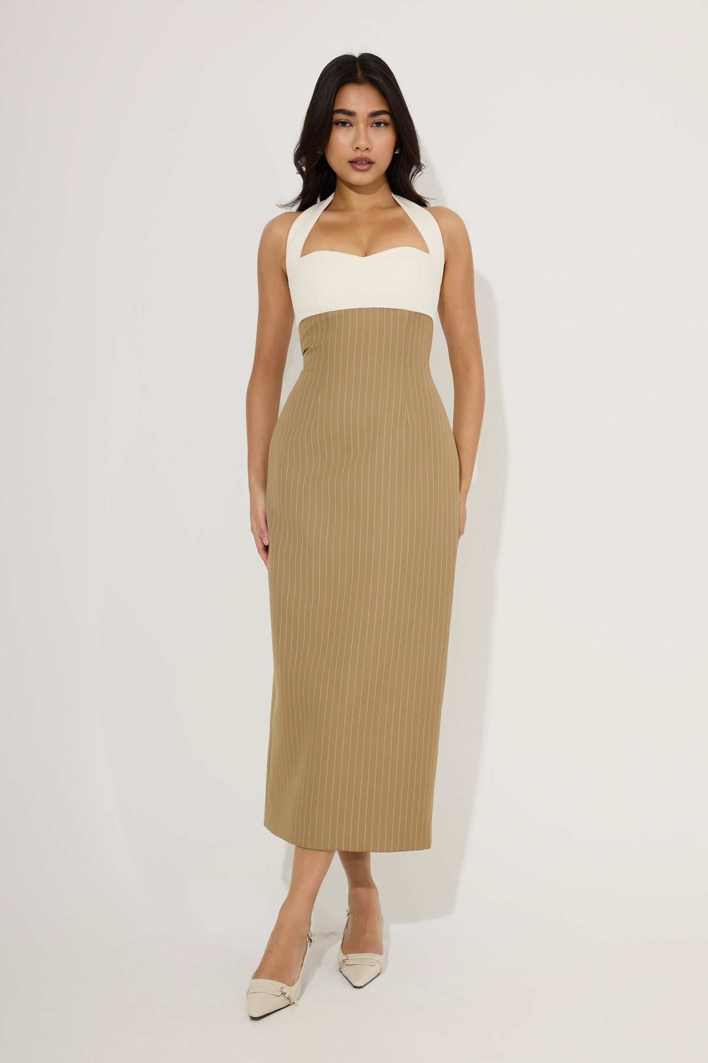 Cotton Mix Pinstripe Midi Dress