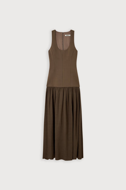 Linen Mix Dropped Waist Maxi Dress