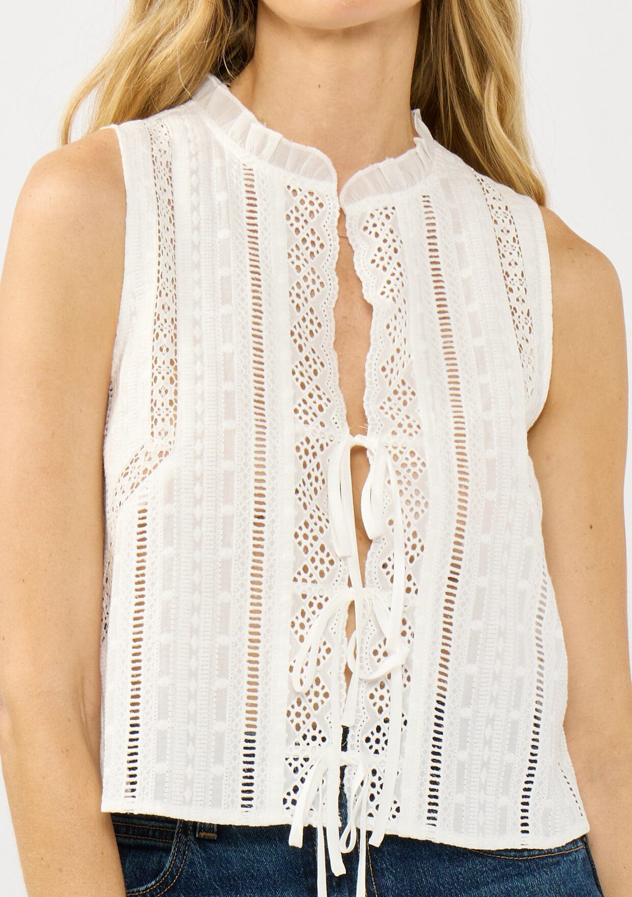 Doriane Lace Tie Front Top
