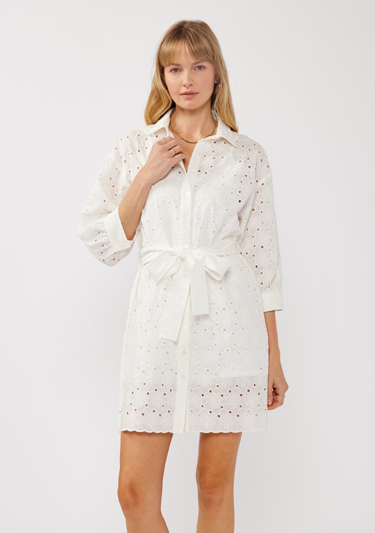 Sonia Eyelet Mini Shirt Dress