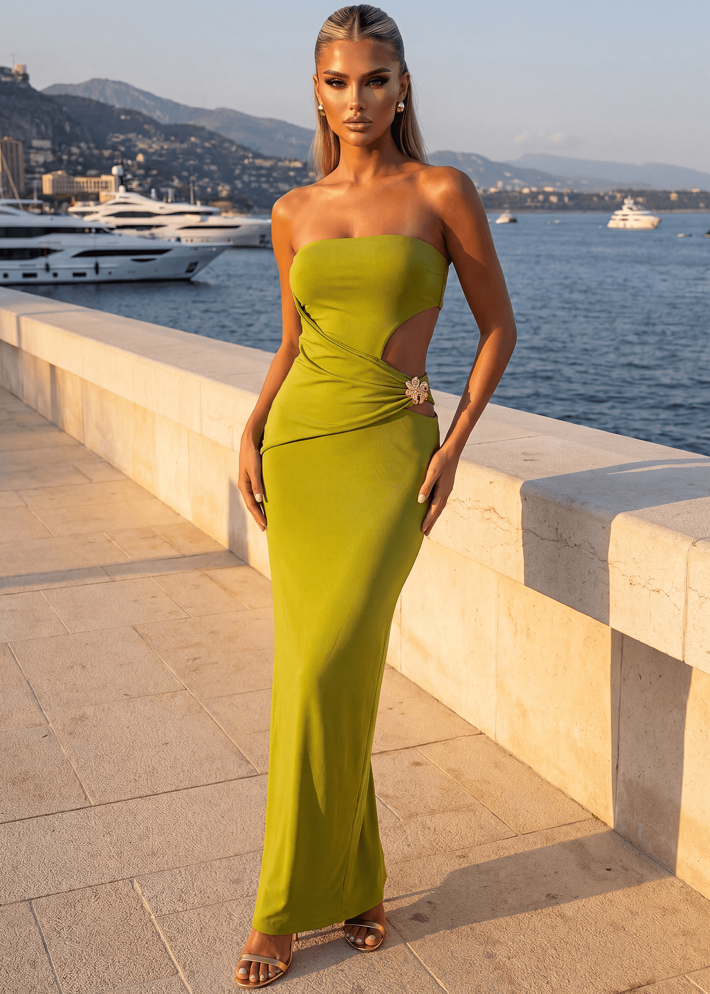 Iconic Heat Strapless Cut Out Maxi Dress - Lime Green