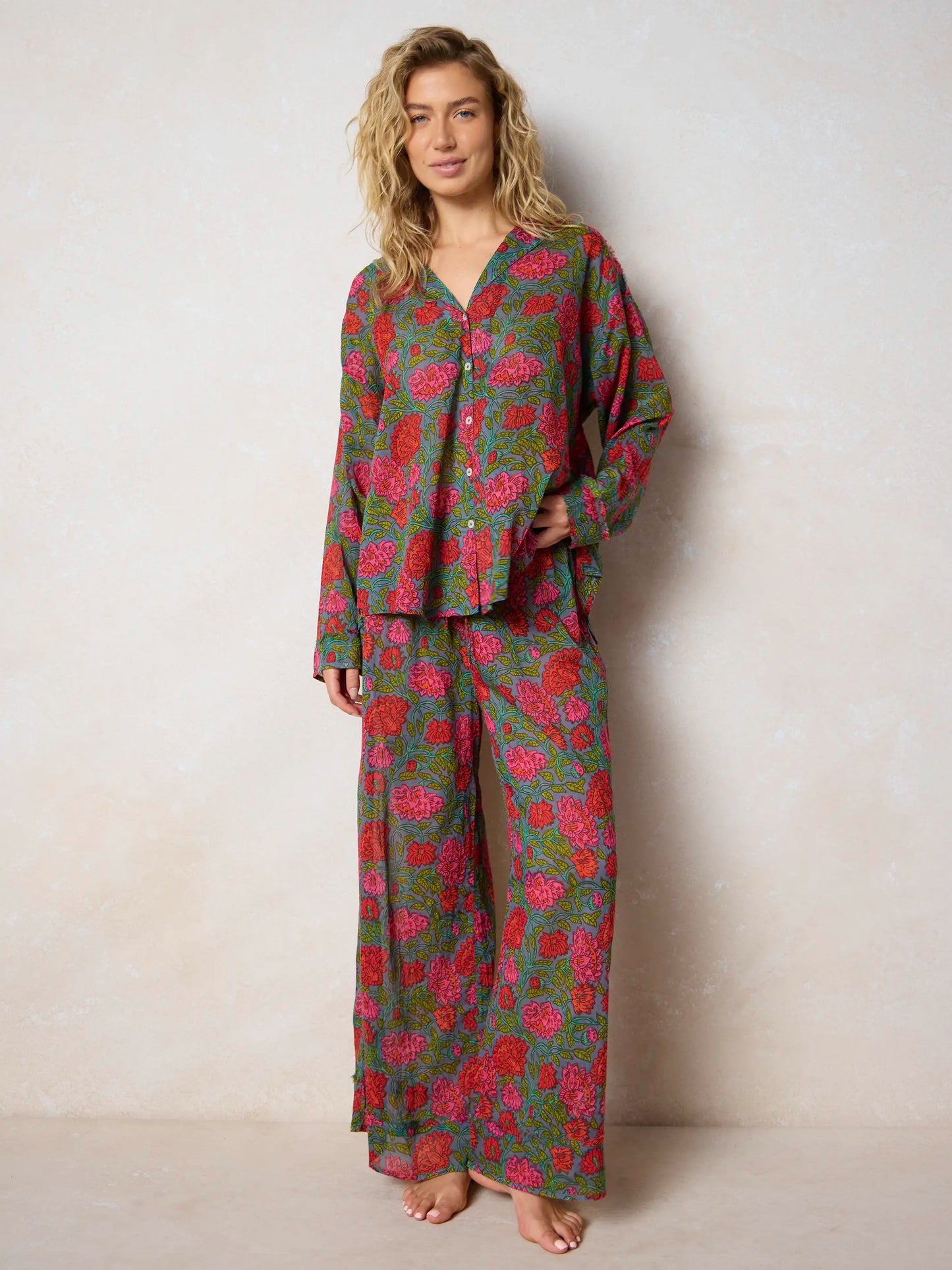 Dreamy Cotton Pajama Set - Blue Lush Zinnias
