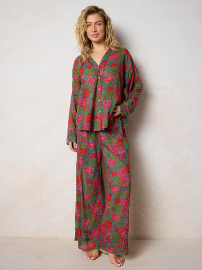 Dreamy Cotton Pajama Set - Blue Lush Zinnias